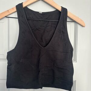Black V-Neck Ribbed Sports Bra / Tank